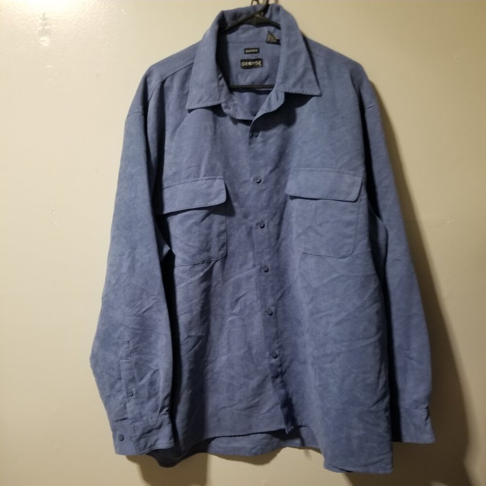 George Shirt Blue Sueded Button Down Long Sleeve Men's 2XL (50/52)